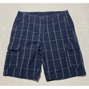 Axis LA Mens Navy Blue Plaid Cargo Shorts Sz 34 Checkered Utility Casual Summer